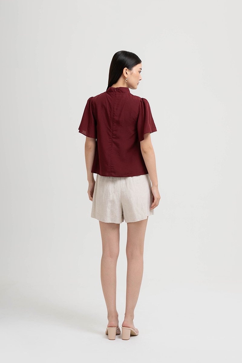 NILA FLUTTER SLEEVES CHEONGSAM TOP