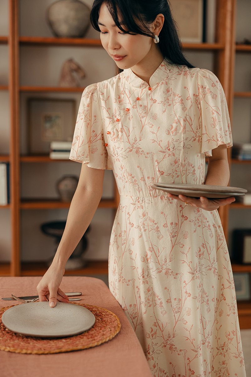 TATIANA FLORAL FLUTTER SLEEVES CHEONGSAM