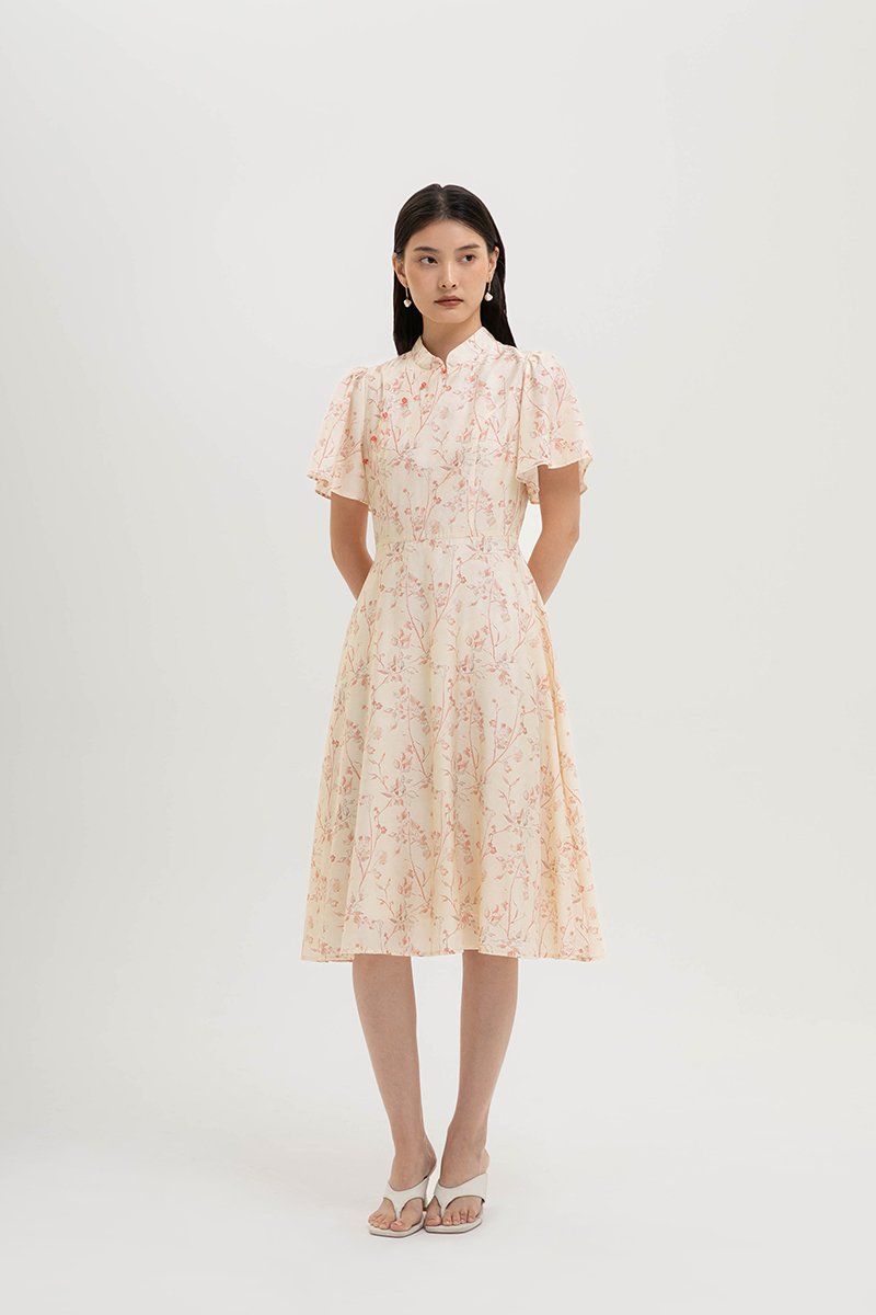 TATIANA FLORAL FLUTTER SLEEVES CHEONGSAM