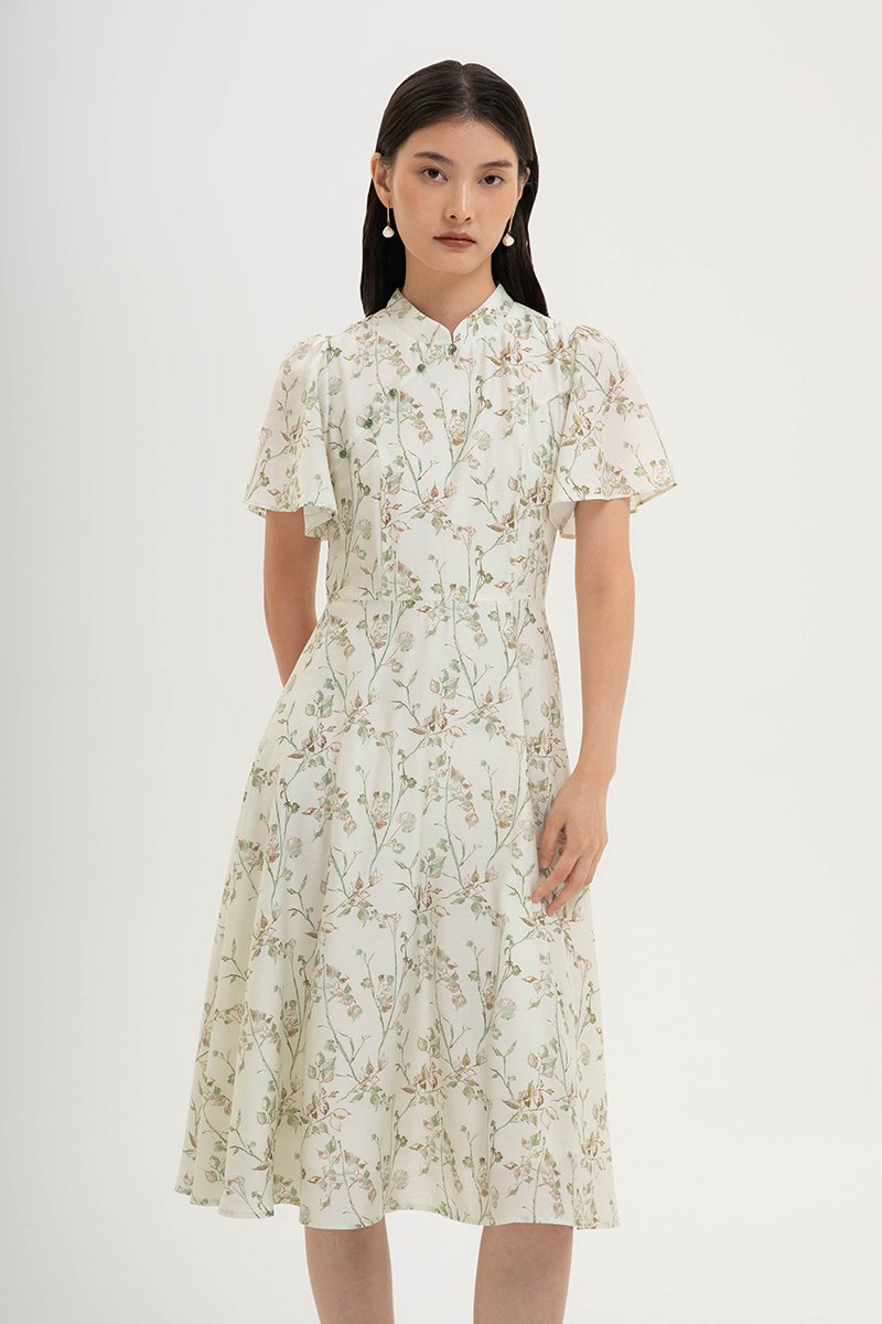 TATIANA FLORAL FLUTTER SLEEVES CHEONGSAM