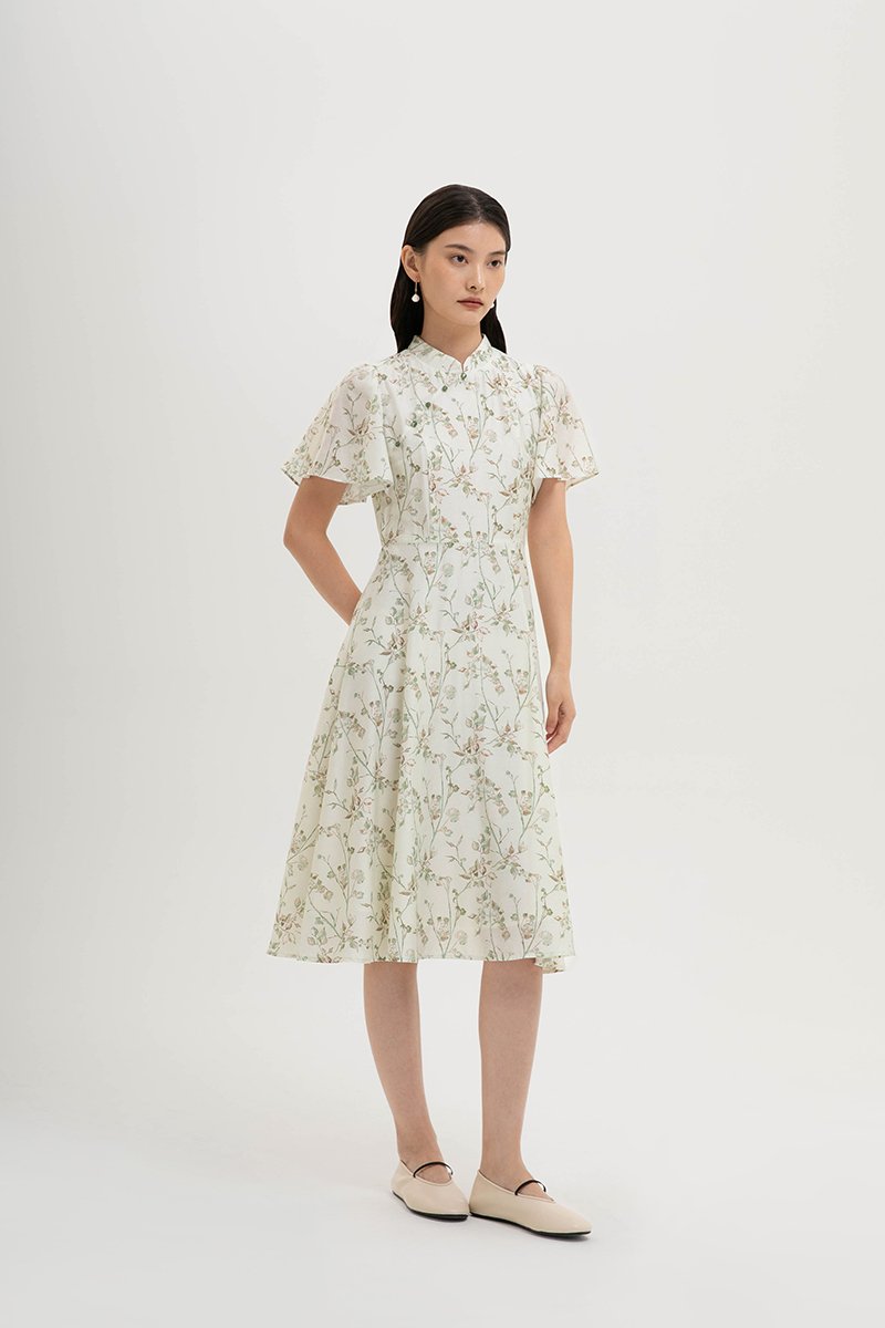 TATIANA FLORAL FLUTTER SLEEVES CHEONGSAM