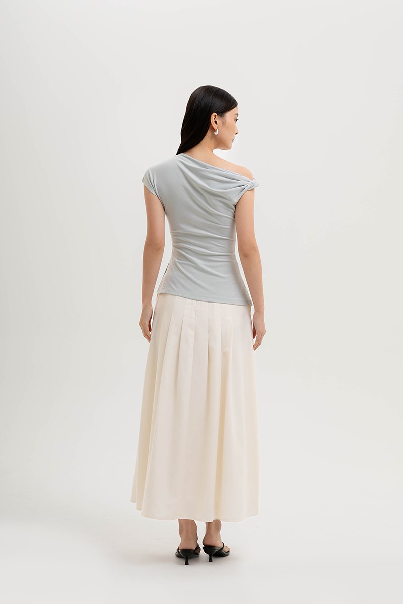 VIKKI ASYMMETRIC TWIST OFF SHOULDER TOP