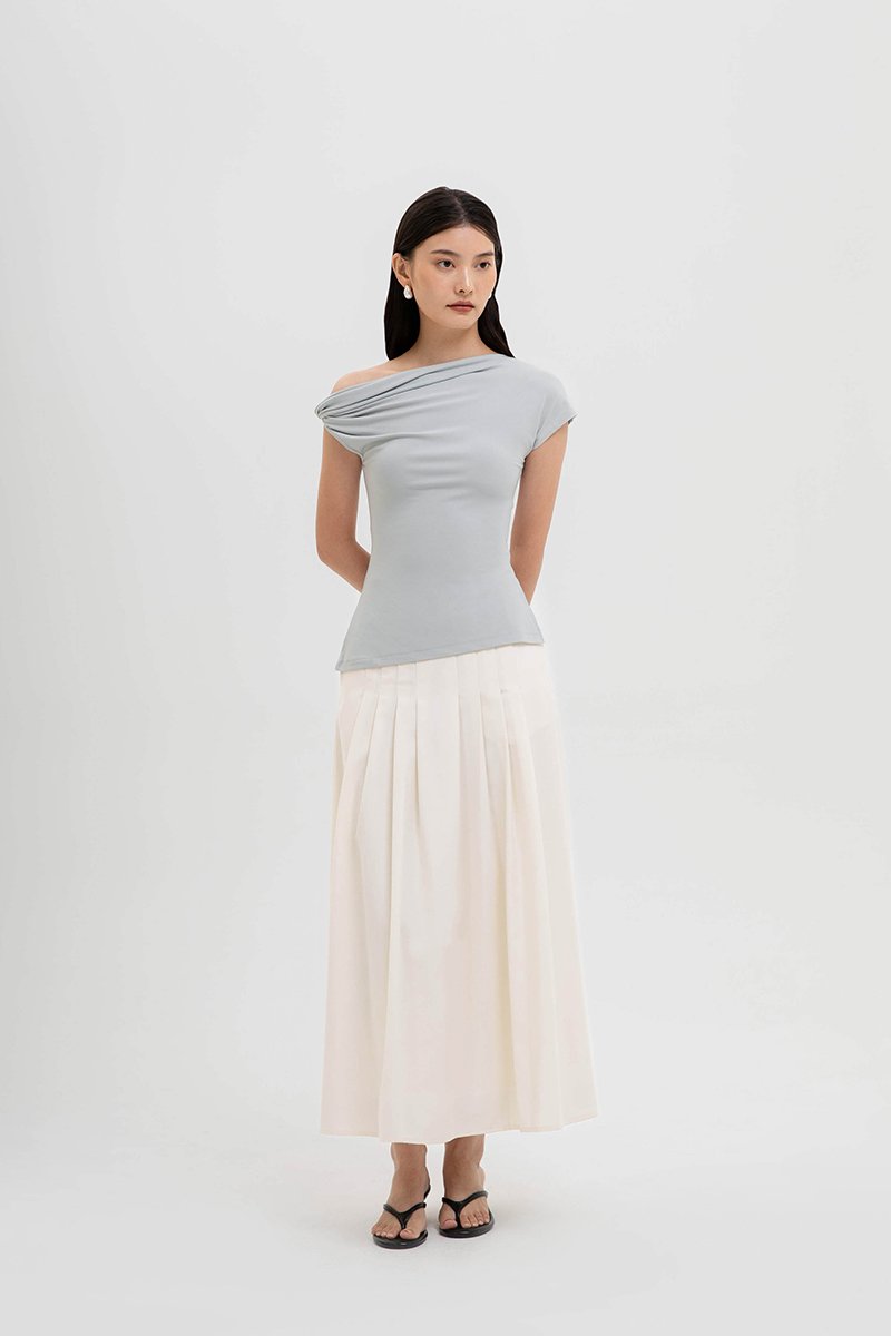 VIKKI ASYMMETRIC TWIST OFF SHOULDER TOP