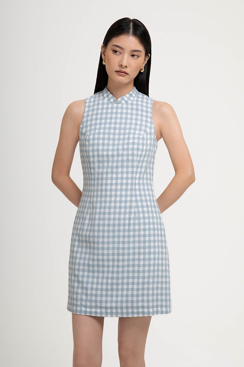 CAMIRA DETACHABLE COLLAR GINGHAM CHEONGSAM DRESS