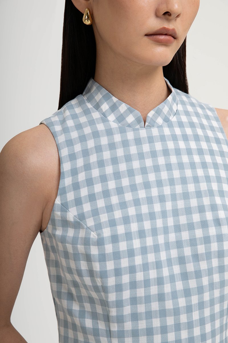 CAMIRA DETACHABLE COLLAR GINGHAM CHEONGSAM DRESS