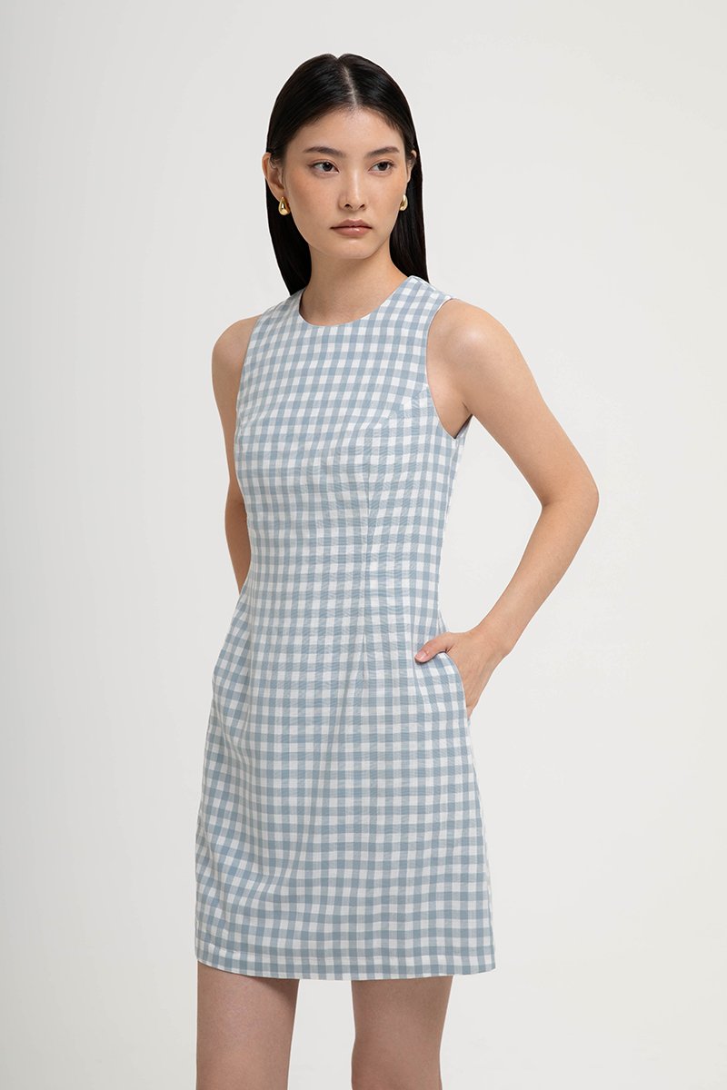 CAMIRA DETACHABLE COLLAR GINGHAM CHEONGSAM DRESS