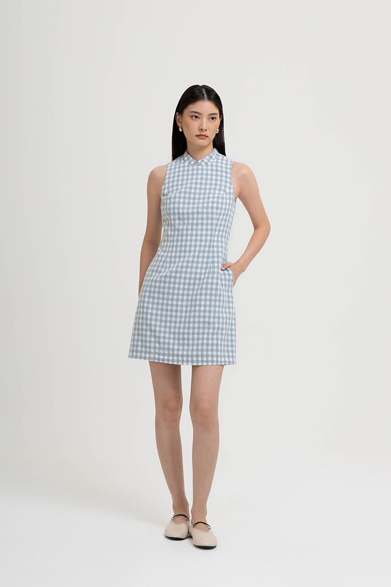 CAMIRA DETACHABLE COLLAR GINGHAM CHEONGSAM DRESS