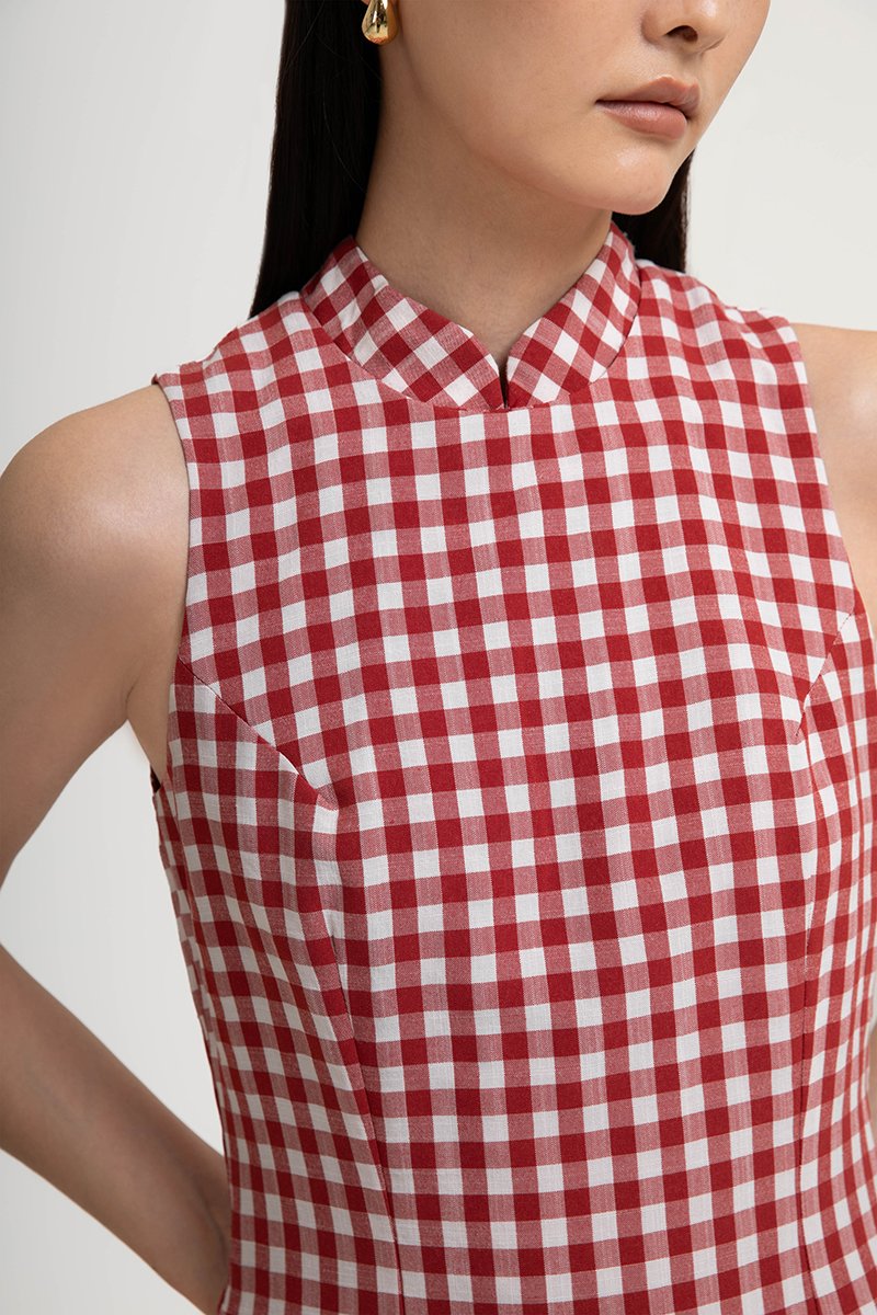 CAMIRA DETACHABLE COLLAR GINGHAM CHEONGSAM DRESS