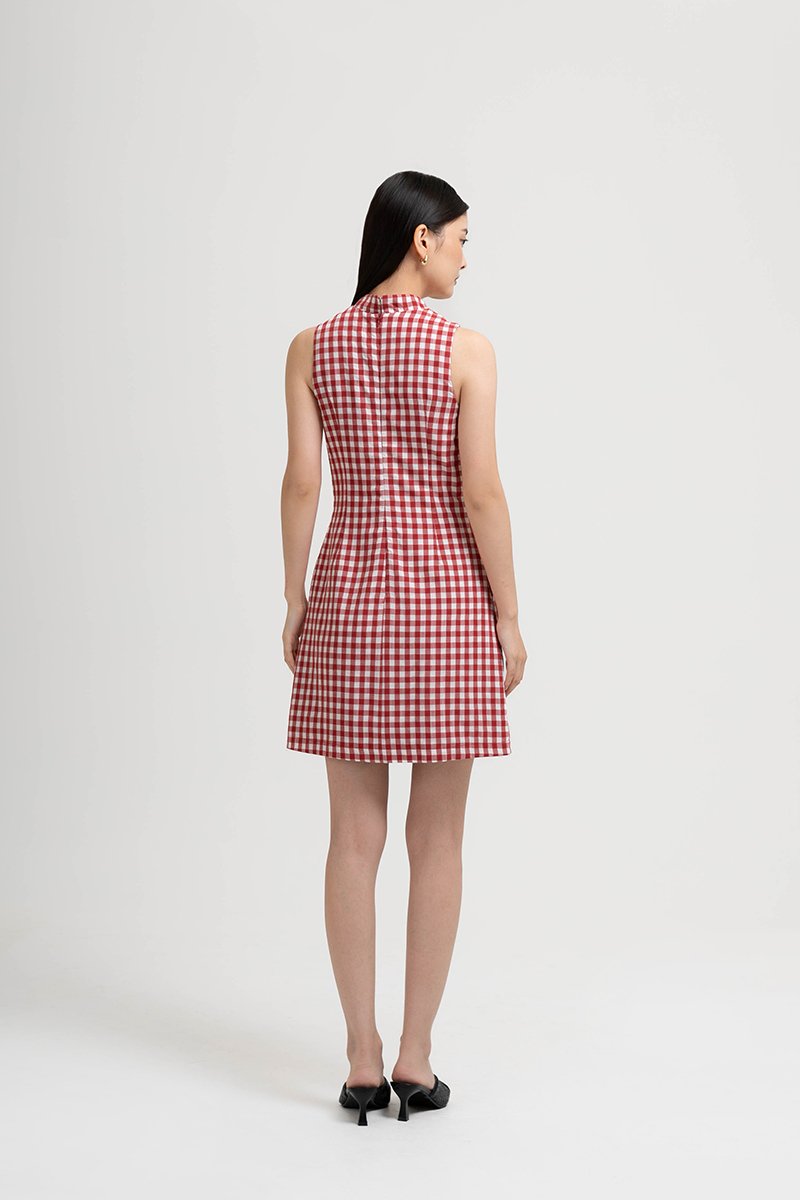 CAMIRA DETACHABLE COLLAR GINGHAM CHEONGSAM DRESS