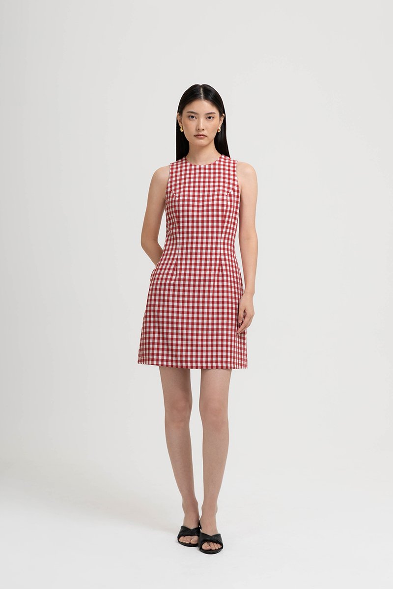 CAMIRA DETACHABLE COLLAR GINGHAM CHEONGSAM DRESS