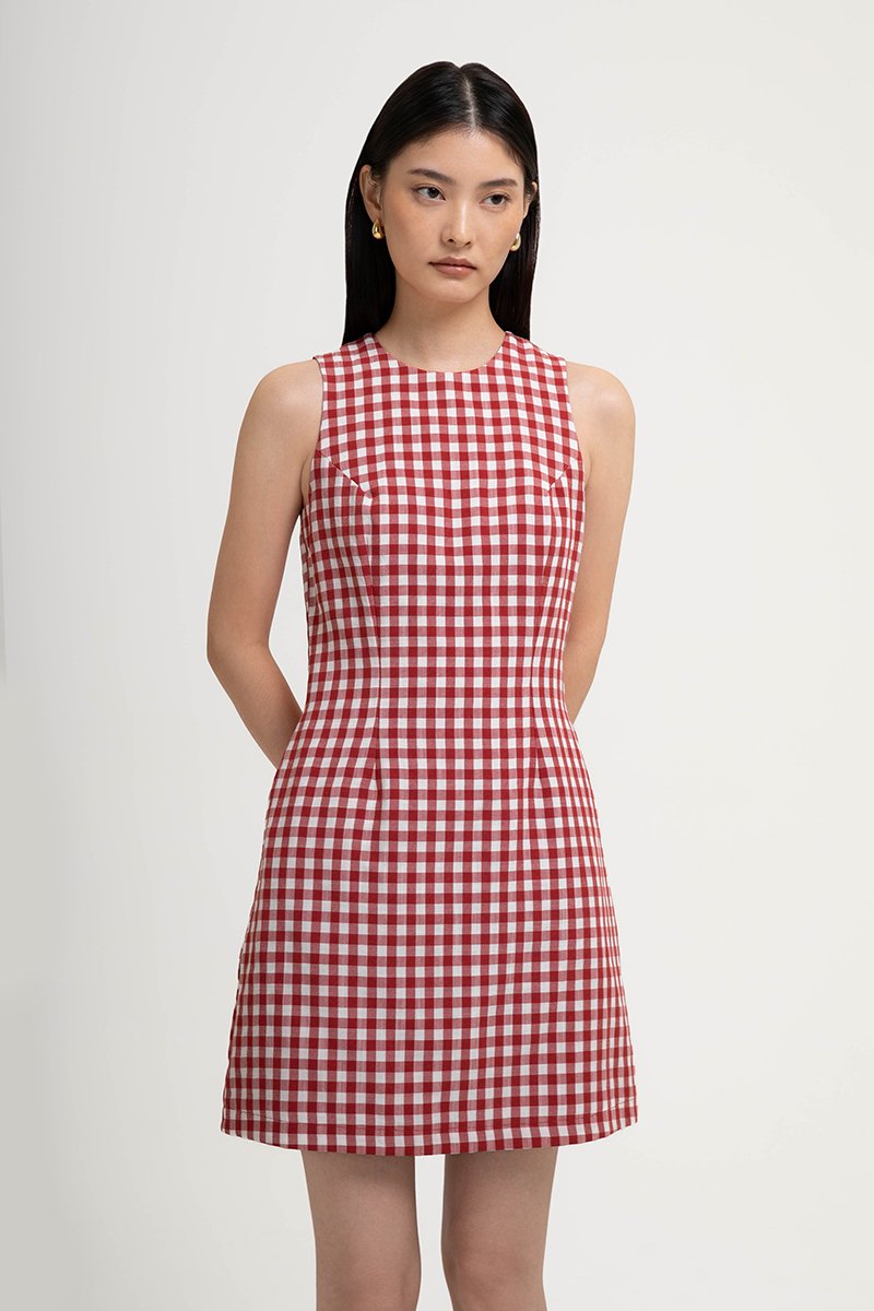 CAMIRA DETACHABLE COLLAR GINGHAM CHEONGSAM DRESS