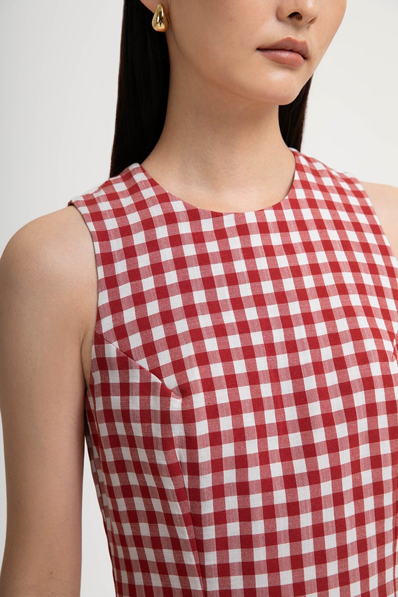 CAMIRA DETACHABLE COLLAR GINGHAM CHEONGSAM DRESS