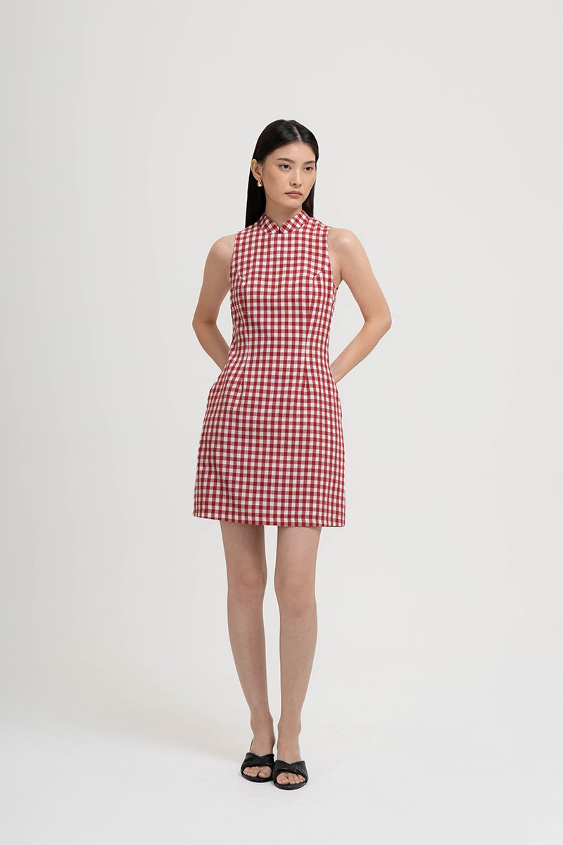 CAMIRA DETACHABLE COLLAR GINGHAM CHEONGSAM DRESS
