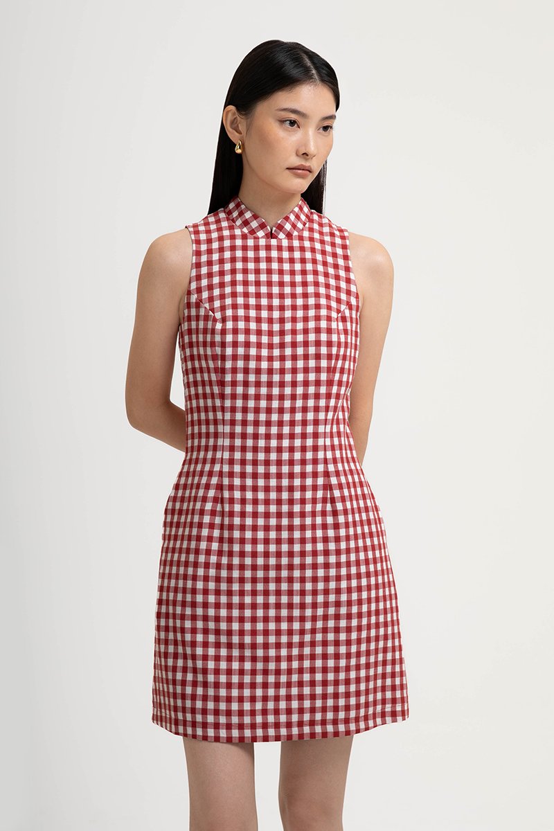 CAMIRA DETACHABLE COLLAR GINGHAM CHEONGSAM DRESS