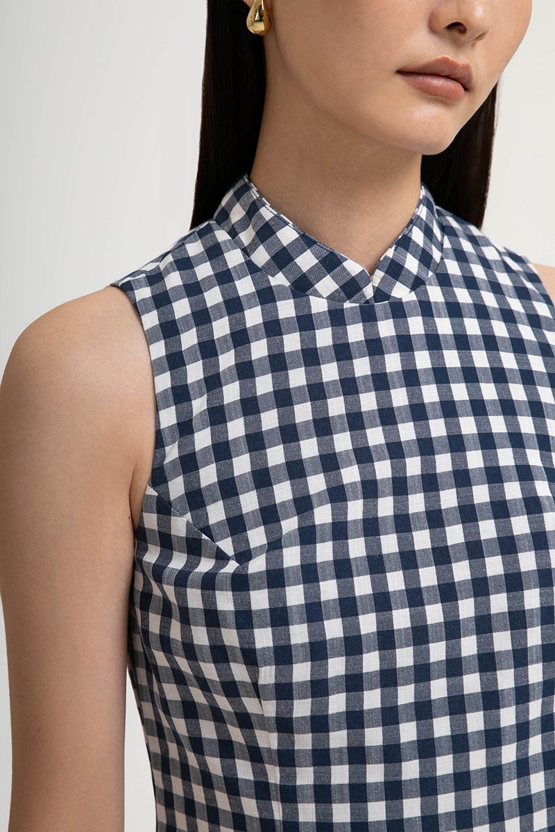 CAMIRA DETACHABLE COLLAR GINGHAM CHEONGSAM DRESS
