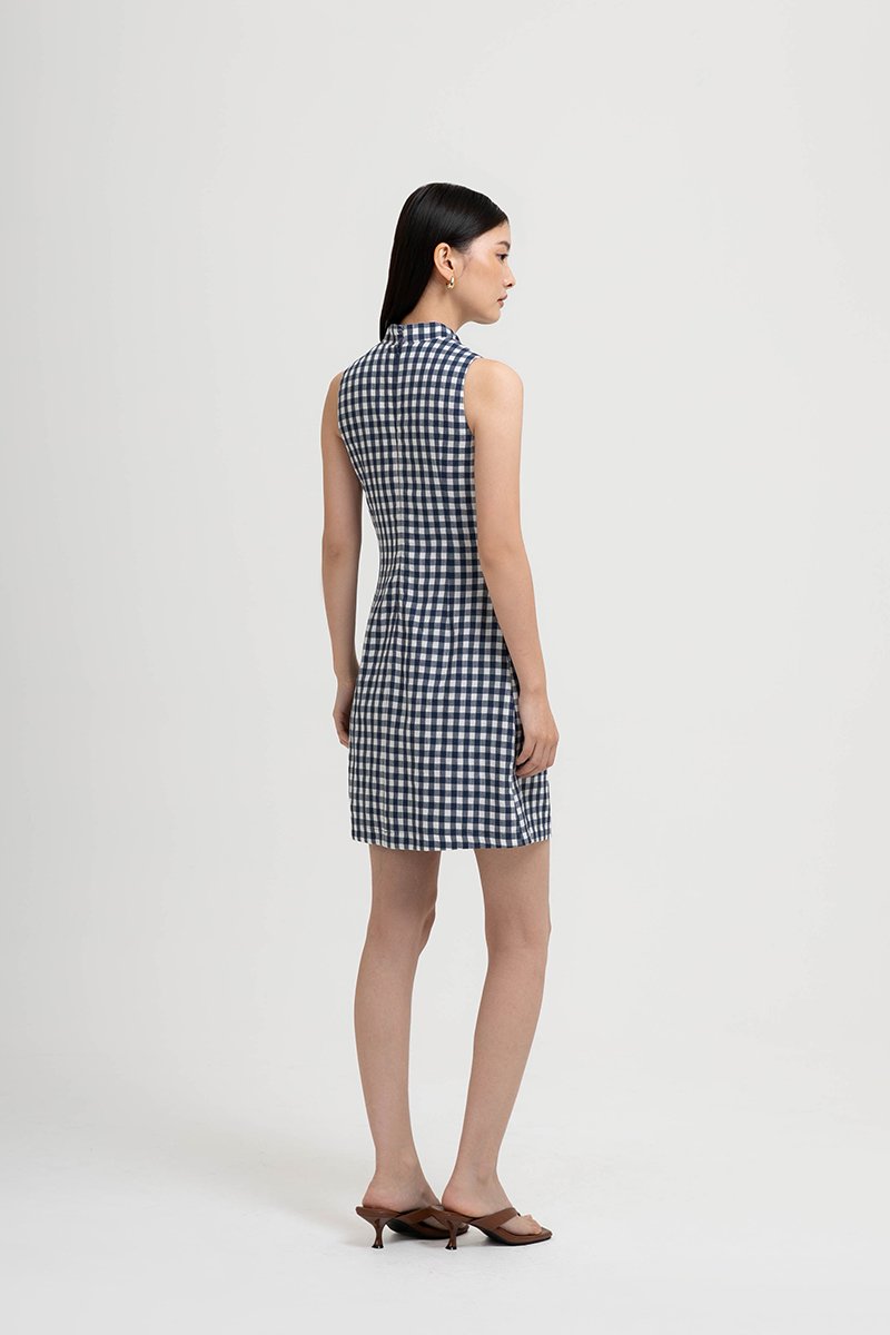 CAMIRA DETACHABLE COLLAR GINGHAM CHEONGSAM DRESS