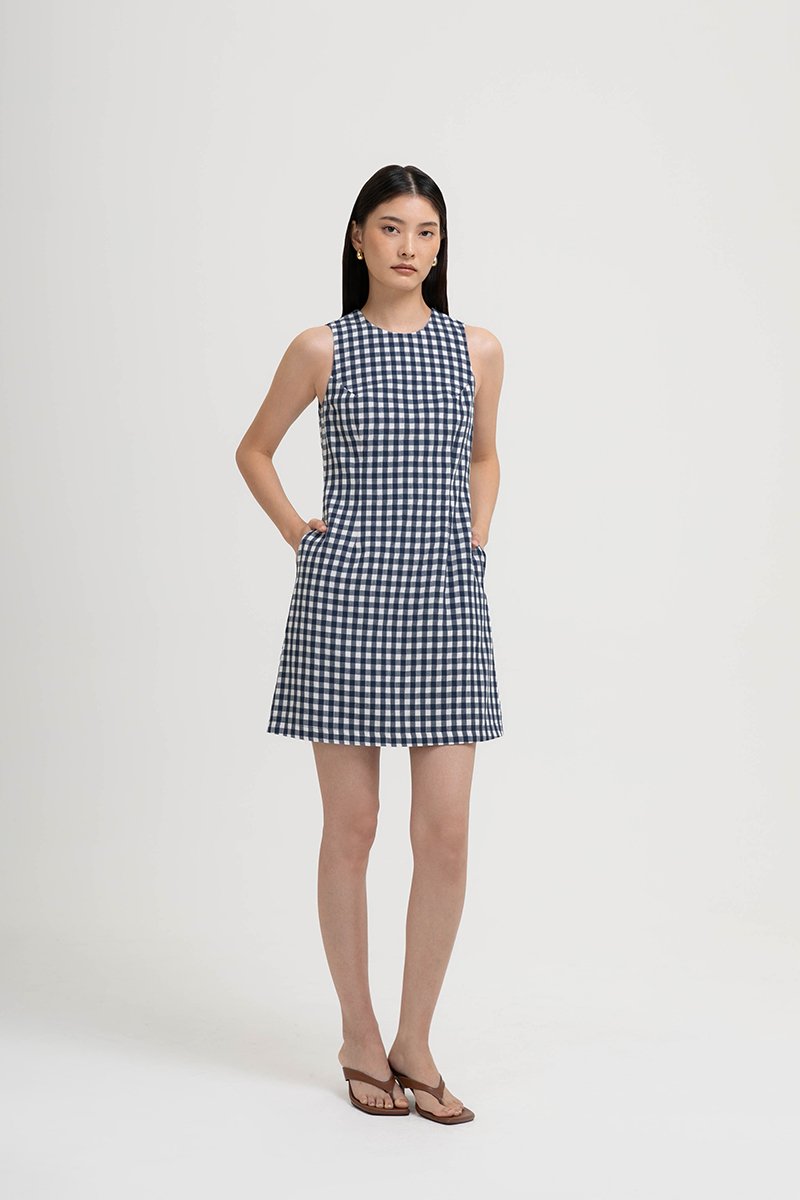 CAMIRA DETACHABLE COLLAR GINGHAM CHEONGSAM DRESS
