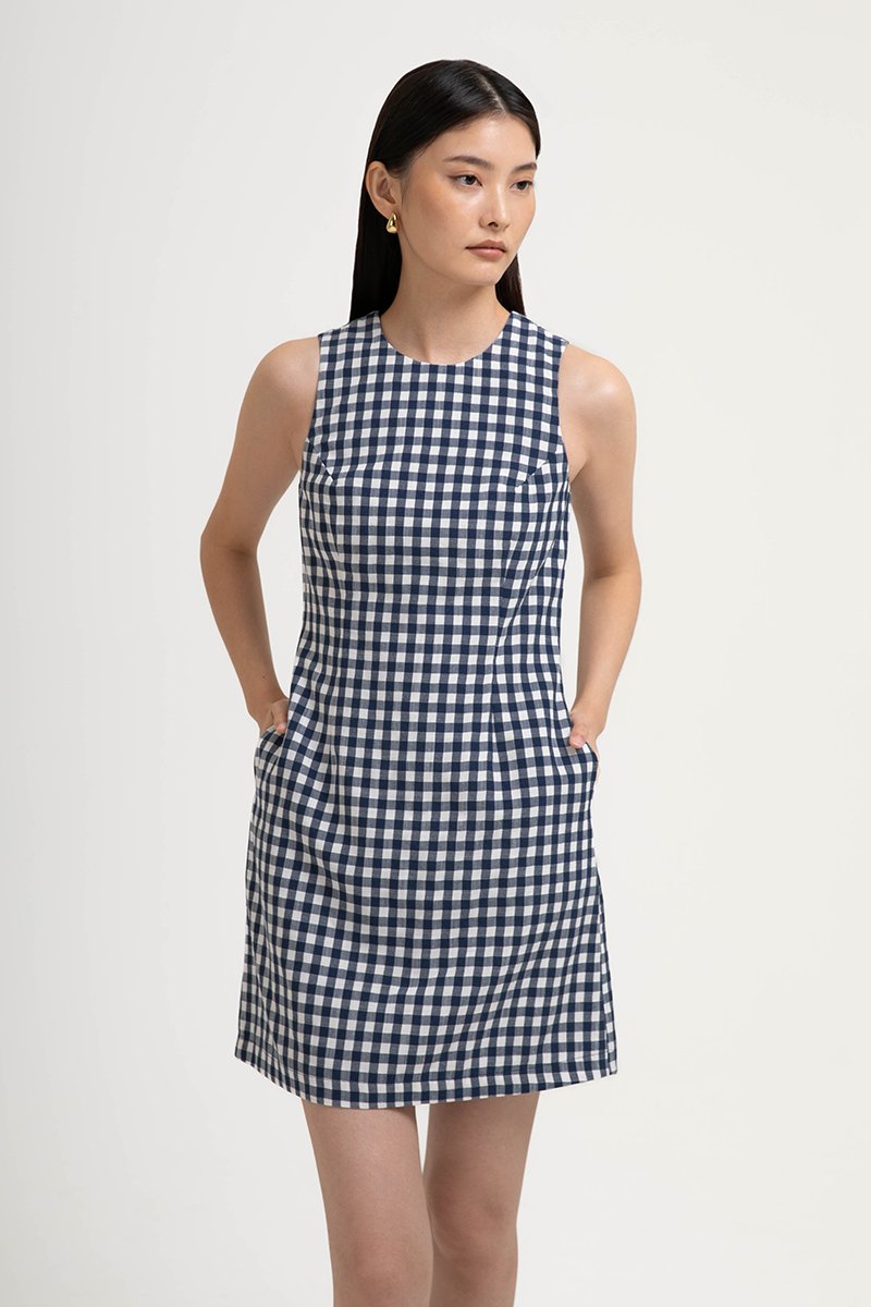 CAMIRA DETACHABLE COLLAR GINGHAM CHEONGSAM DRESS