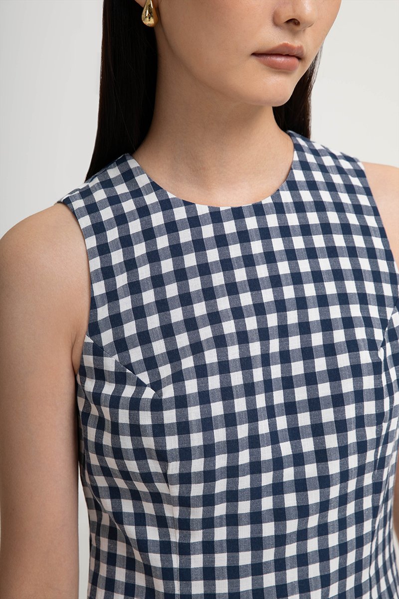 CAMIRA DETACHABLE COLLAR GINGHAM CHEONGSAM DRESS