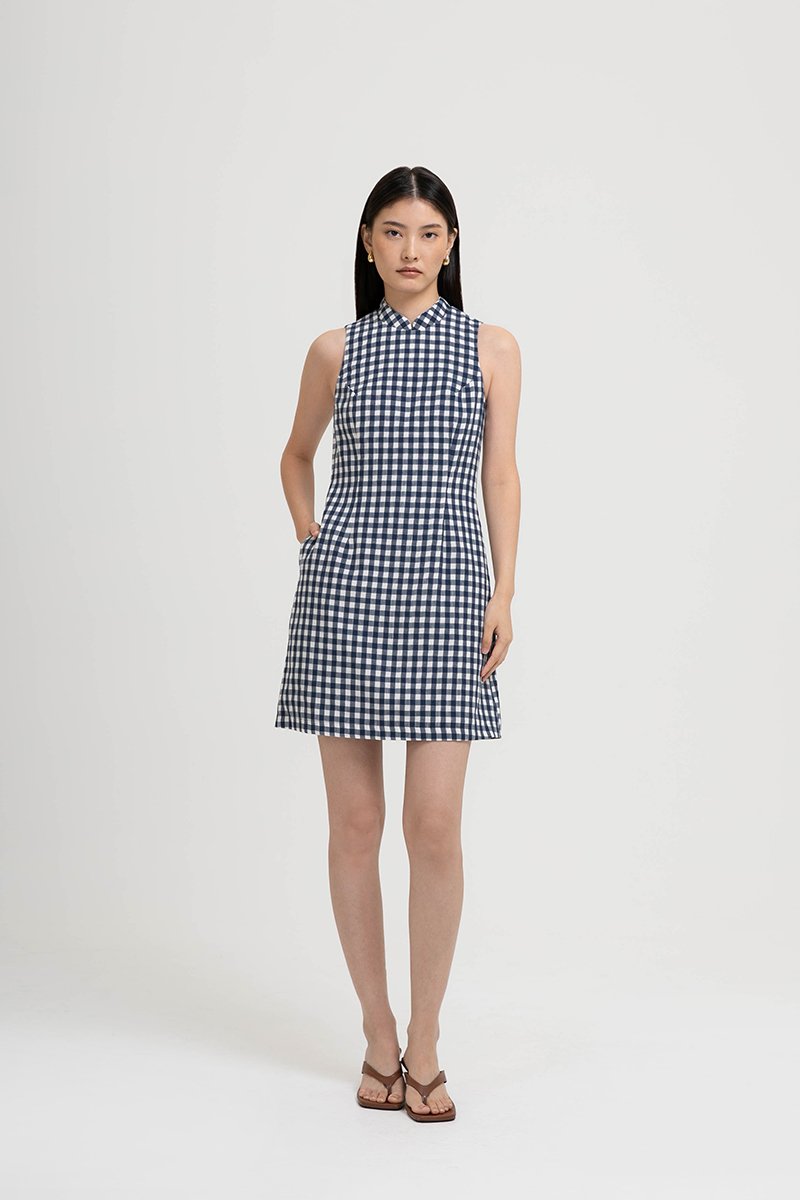 CAMIRA DETACHABLE COLLAR GINGHAM CHEONGSAM DRESS