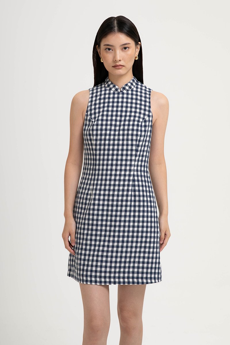 CAMIRA DETACHABLE COLLAR GINGHAM CHEONGSAM DRESS