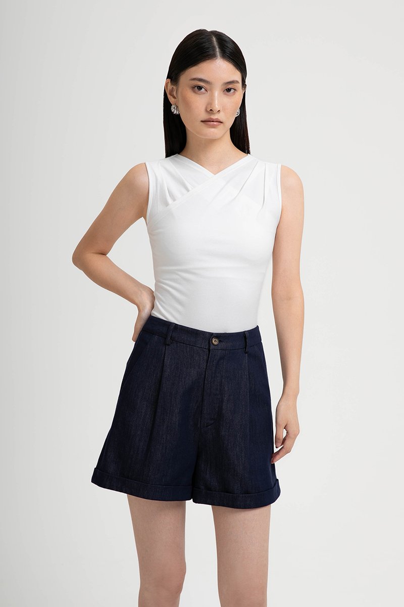 CLAUDIE RUCHED OVERLAY KNIT TOP