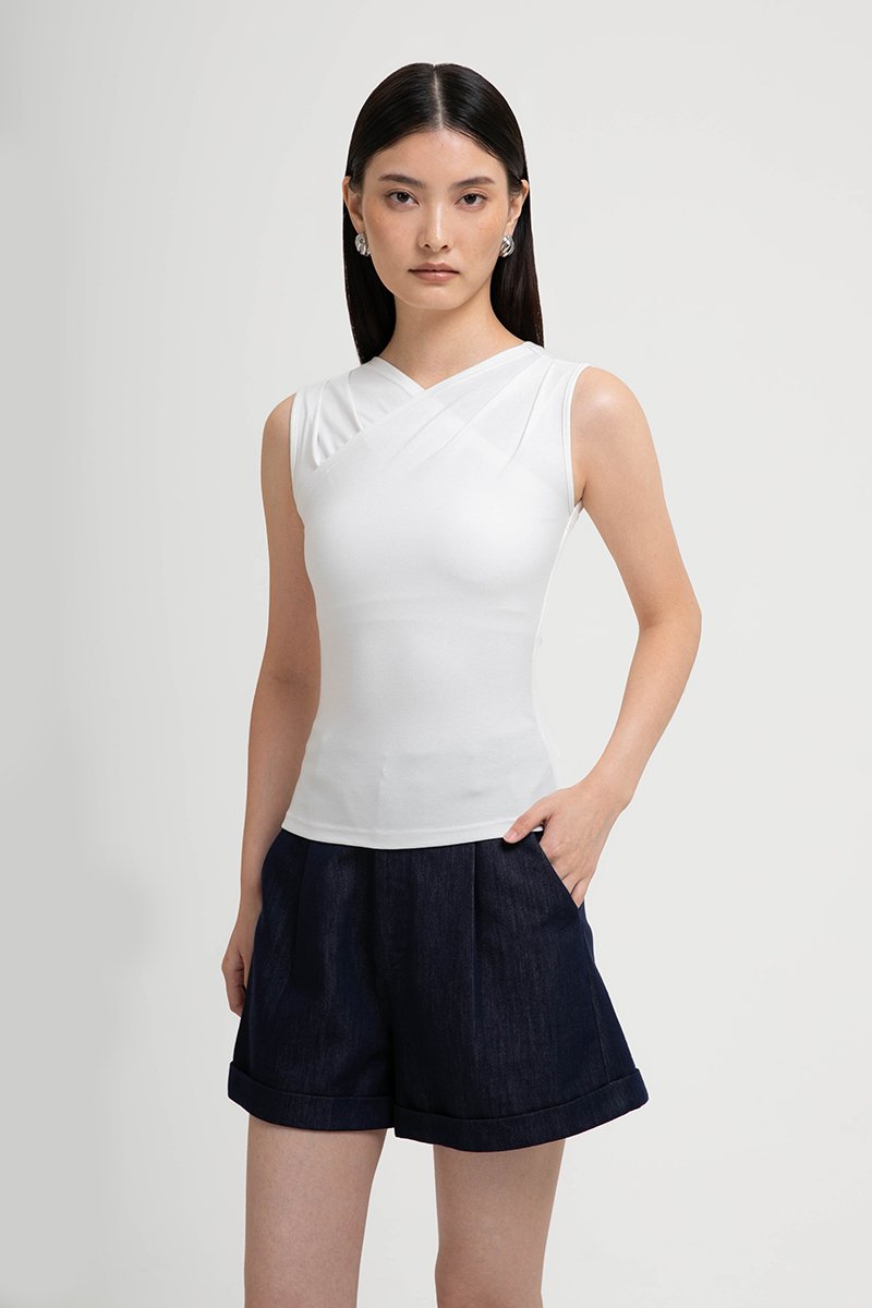 CLAUDIE RUCHED OVERLAY KNIT TOP