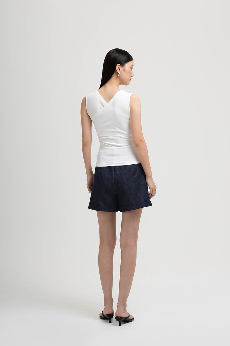 CLAUDIE RUCHED OVERLAY KNIT TOP