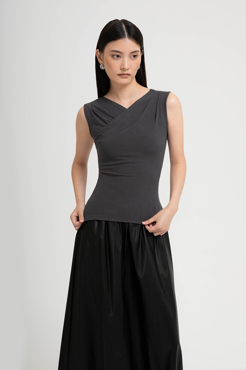 CLAUDIE RUCHED OVERLAY KNIT TOP