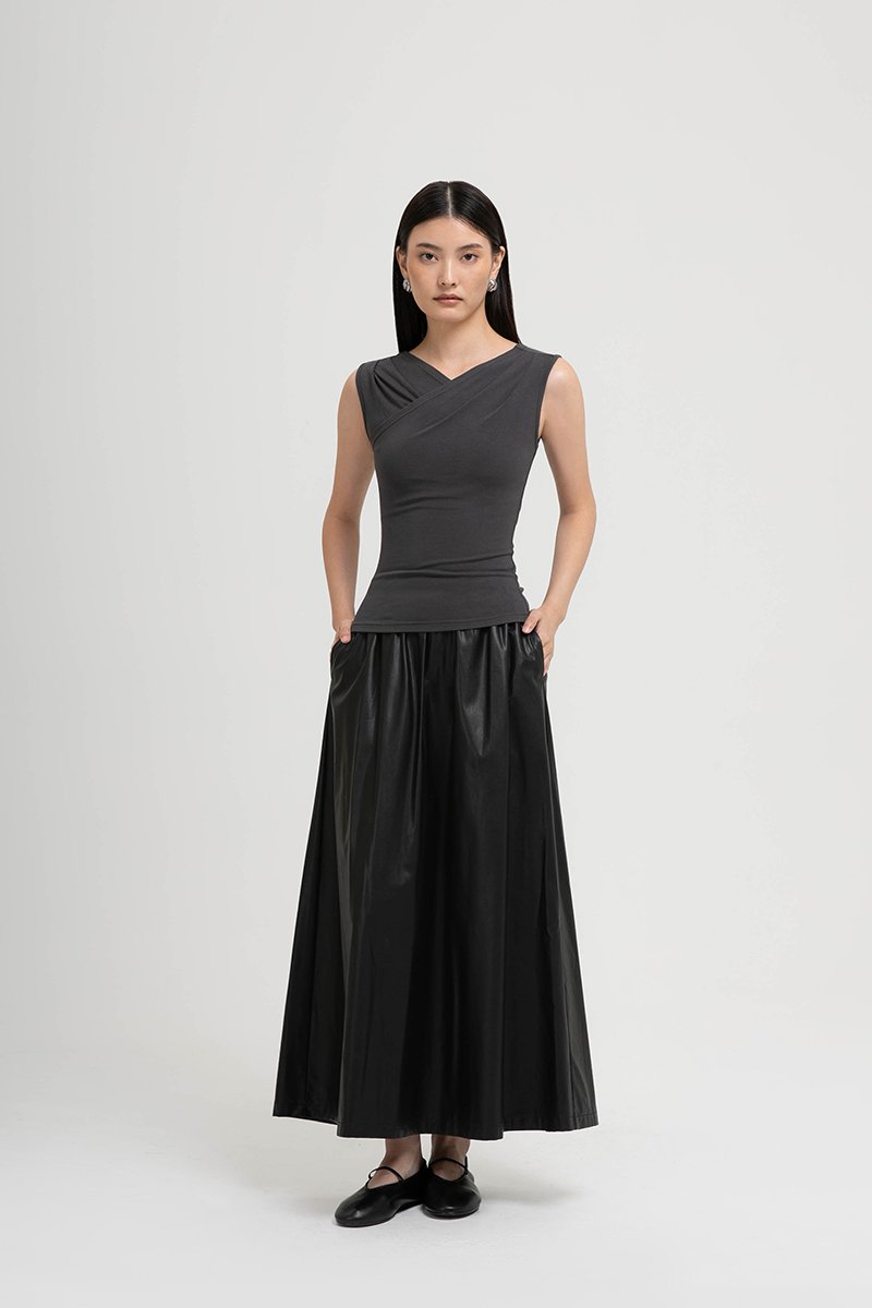 CLAUDIE RUCHED OVERLAY KNIT TOP