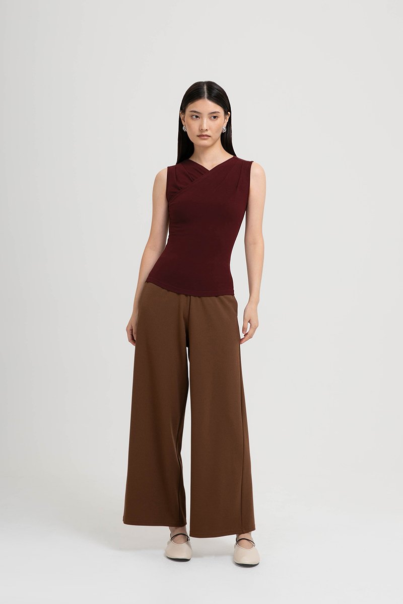 CLAUDIE RUCHED OVERLAY KNIT TOP