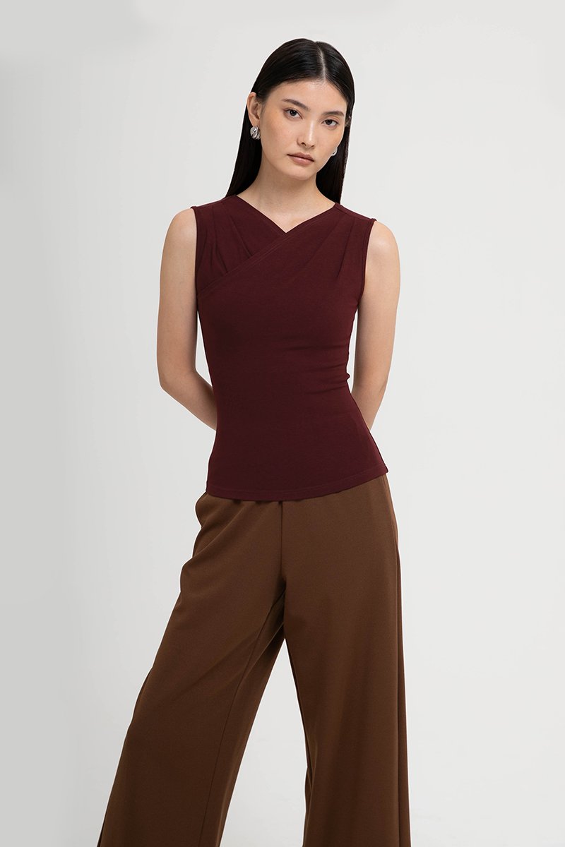 CLAUDIE RUCHED OVERLAY KNIT TOP