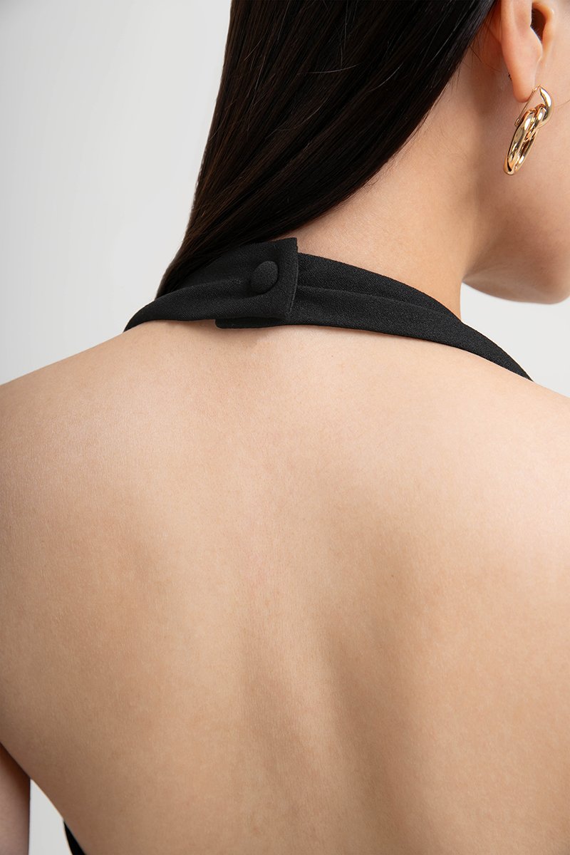 MARIANNA HALTER NECK RUCHED MIDI DRESS