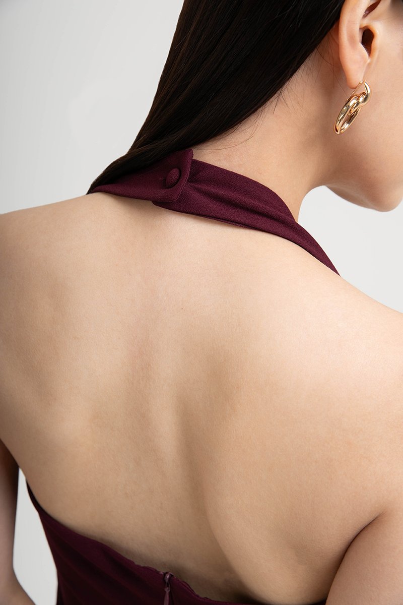 MARIANNA HALTER NECK RUCHED MIDI DRESS