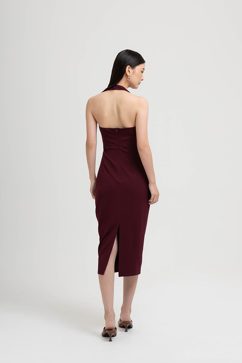 MARIANNA HALTER NECK RUCHED MIDI DRESS