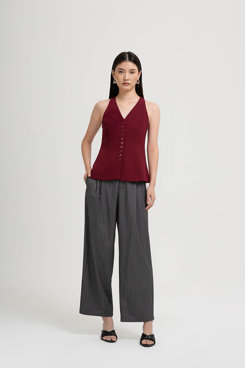 TRACEY RACER NECK BUTTON DOWN VEST TOP