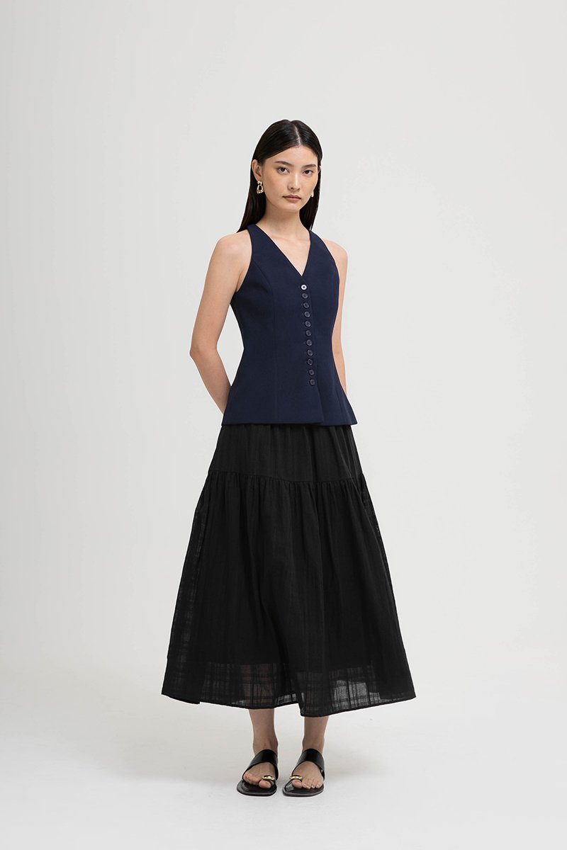 TRACEY RACER NECK BUTTON DOWN VEST TOP