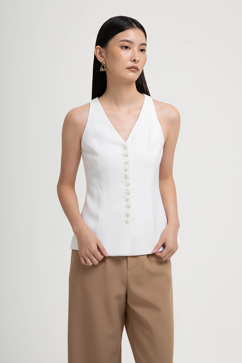 TRACEY RACER NECK BUTTON DOWN VEST TOP