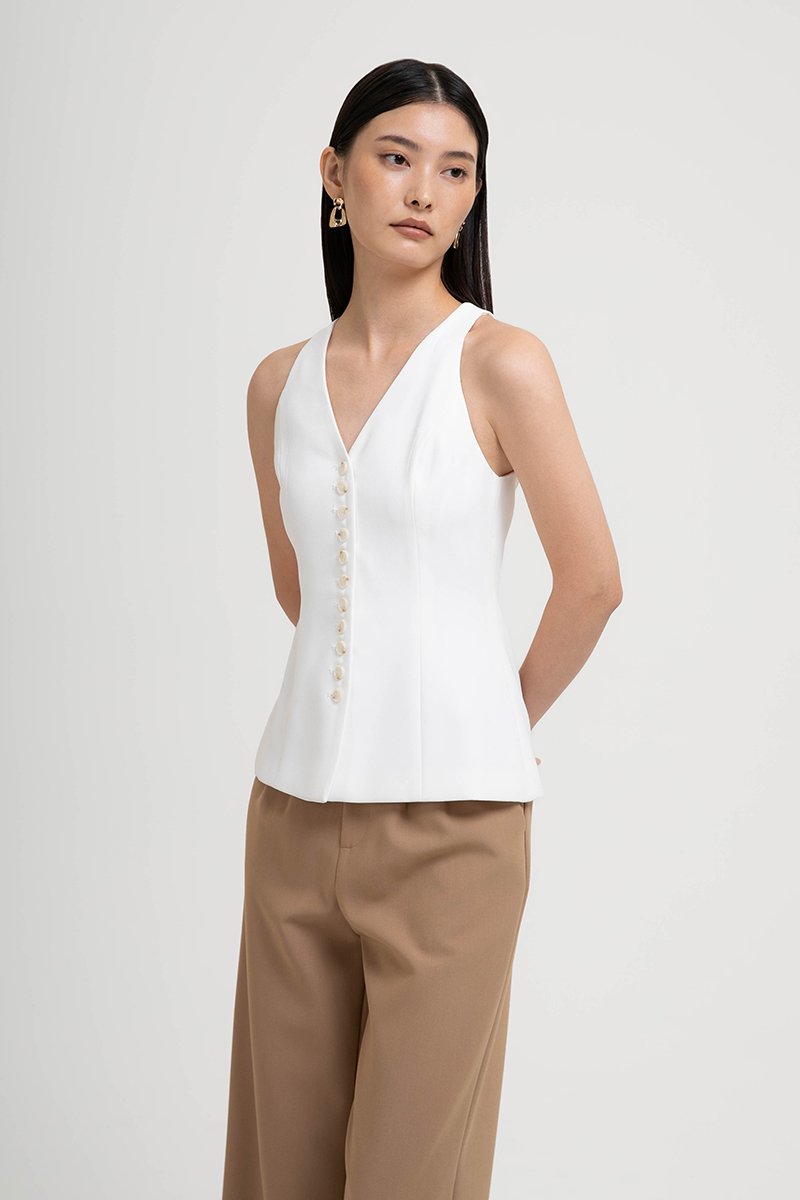 TRACEY RACER NECK BUTTON DOWN VEST TOP