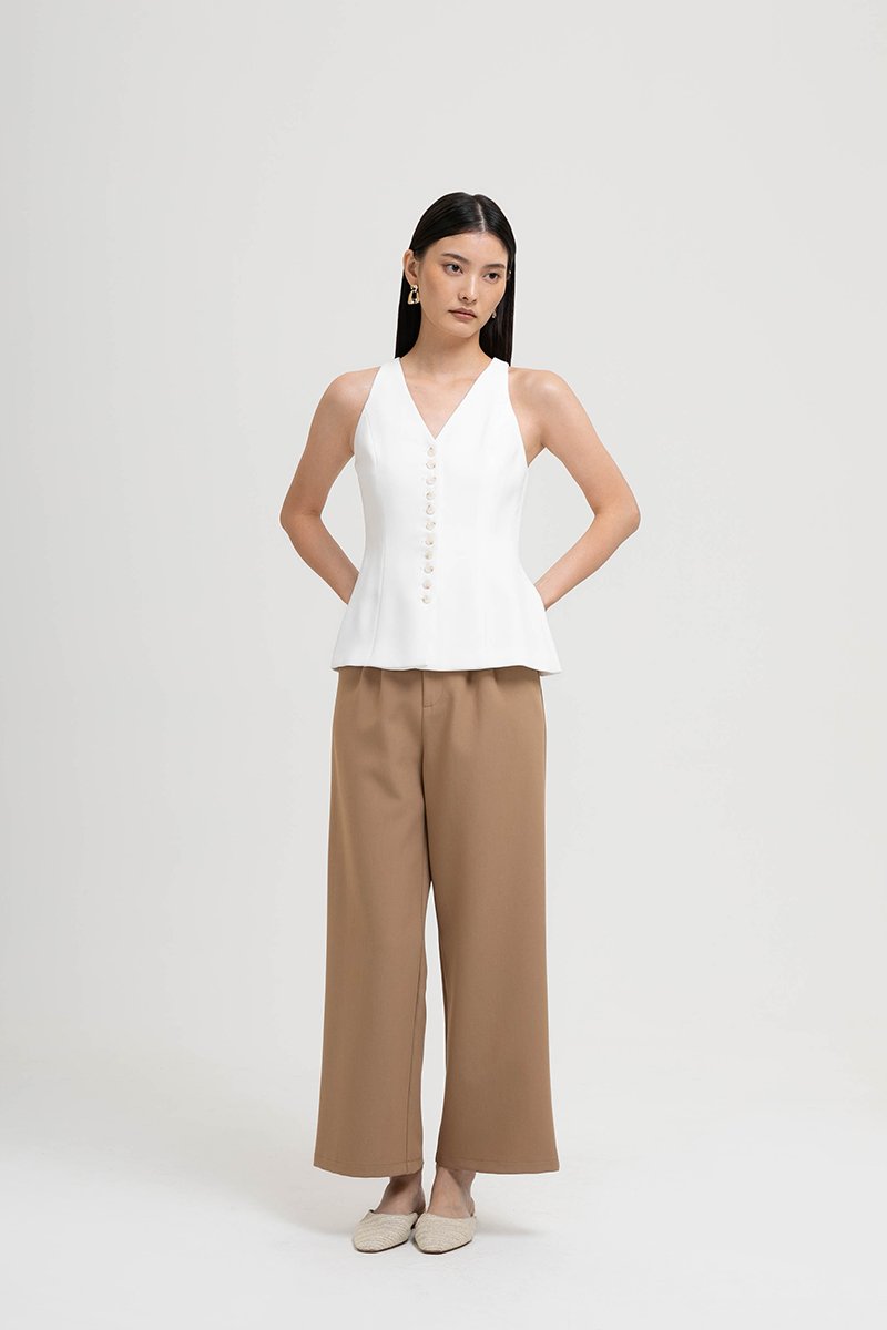 TRACEY RACER NECK BUTTON DOWN VEST TOP