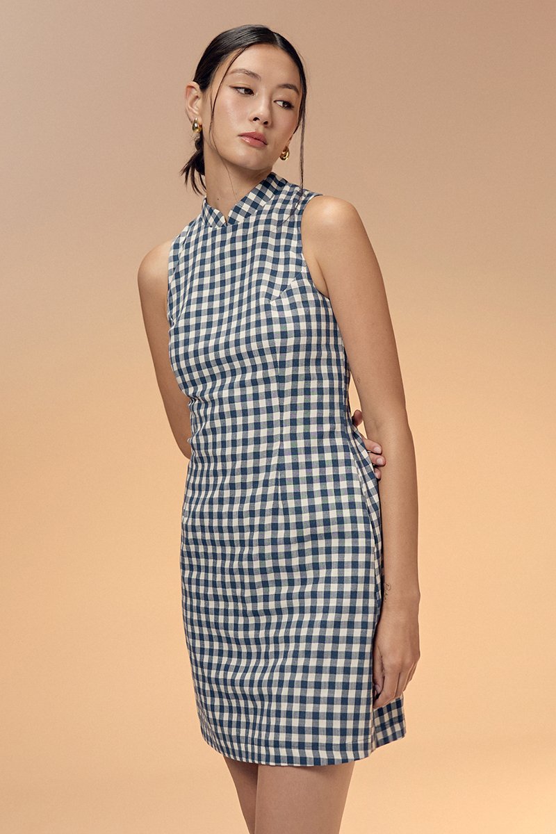 CAMIRA DETACHABLE COLLAR GINGHAM CHEONGSAM DRESS