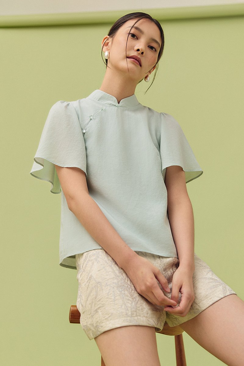 NILA FLUTTER SLEEVES CHEONGSAM TOP