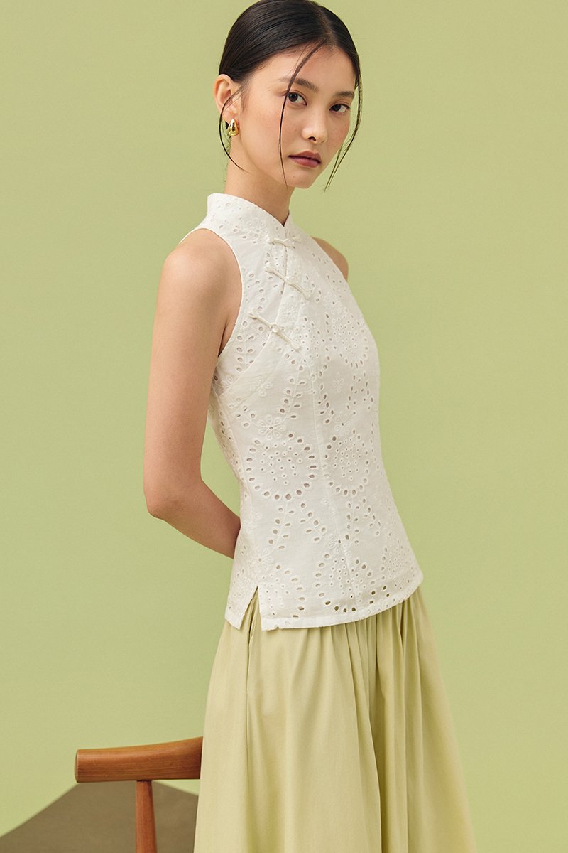 KAIRA EYELET CHEONGSAM TOP