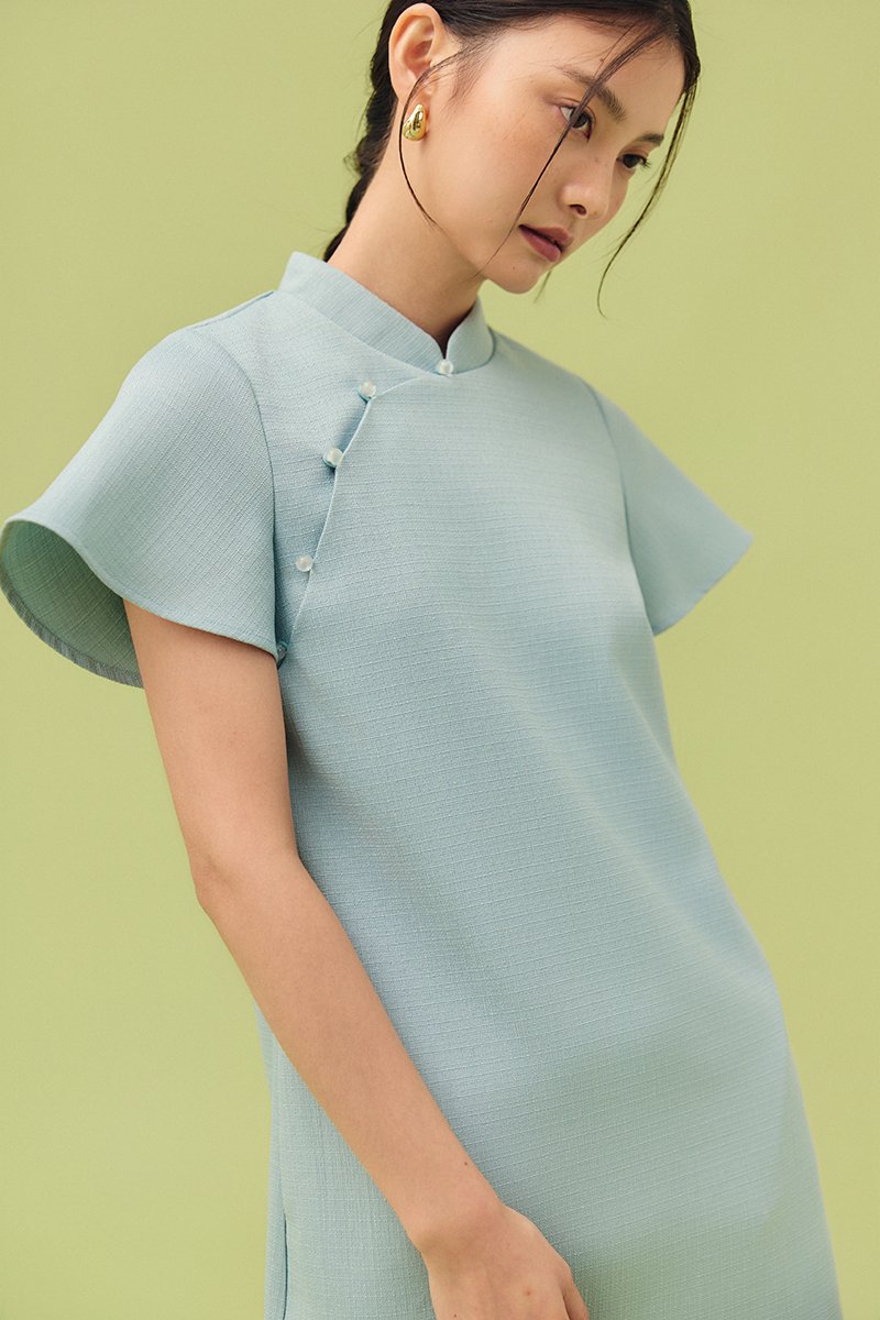 AIKIRA SHIFT CHEONGSAM TWEED DRESS