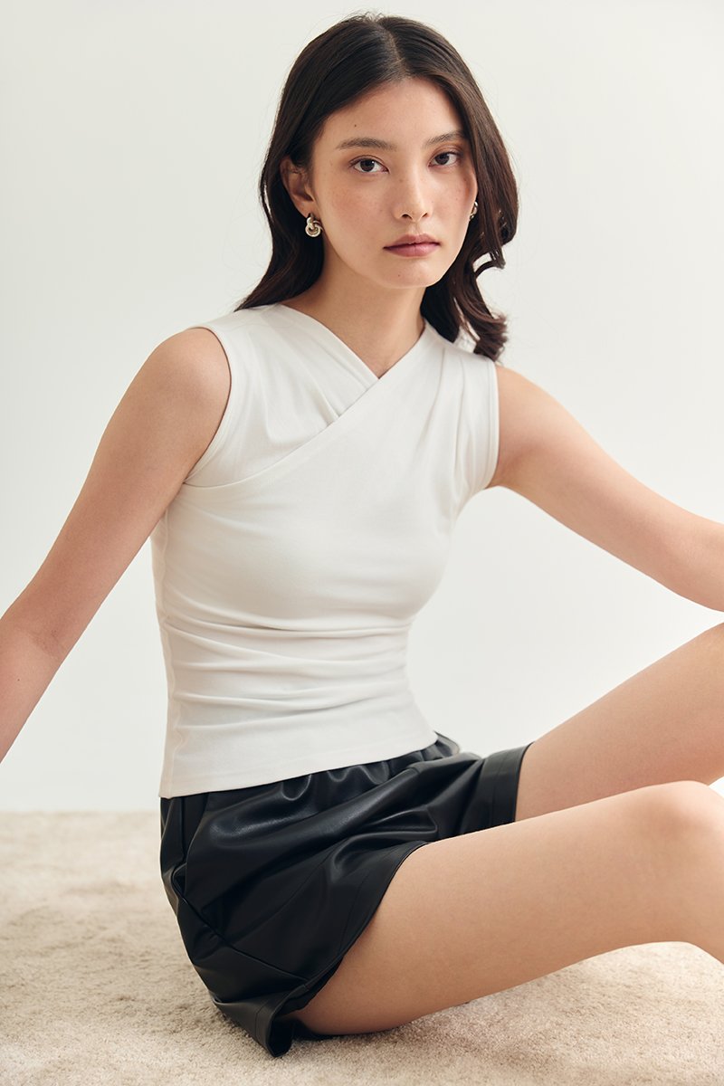 CLAUDIE RUCHED OVERLAY KNIT TOP