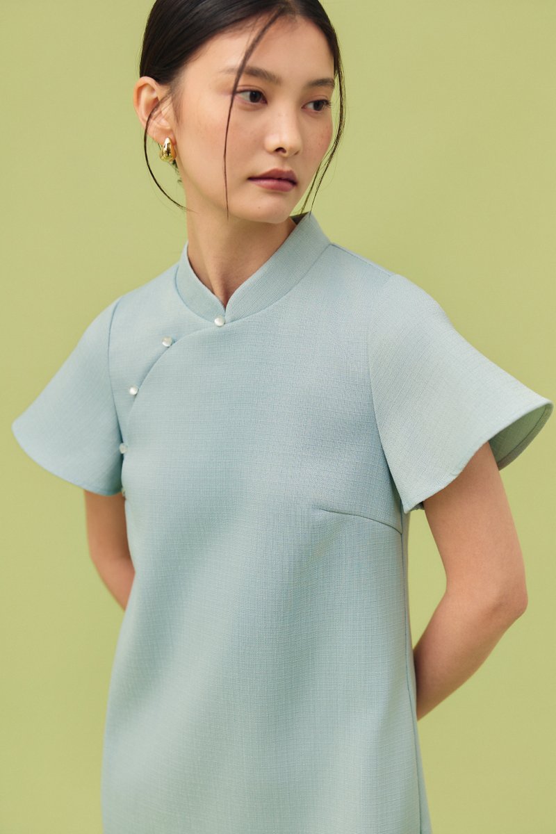 AIKIRA SHIFT CHEONGSAM TWEED DRESS