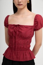 NADYA EYELET PUFF SLEEVES ELASTICATED TOP