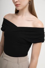 CAMILIA RUCHED OFF SHOULDER KNIT TOP