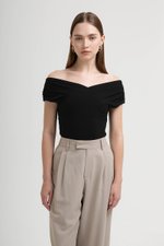 CAMILIA RUCHED OFF SHOULDER KNIT TOP