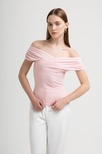 CAMILIA RUCHED OFF SHOULDER KNIT TOP